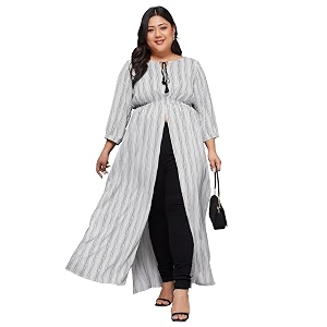 miss chase a women39s round neck 34 sleeve tie-up tassel detailing front slit maxi top