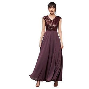 miss chase women39s round neck sleeve embellished fit flare maxi dress