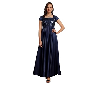 miss chase women39s round neck sleeve embellished fit flare maxi dress