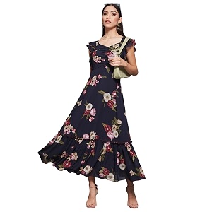miss chase women39s round neck sleeveless polyester ruffled knee- length dress