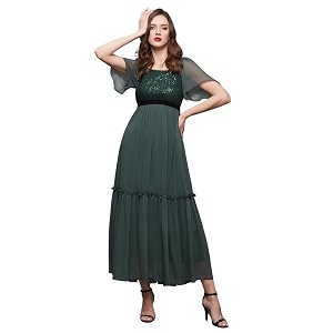 miss chase women39s round neck sleeve embellished fit flare maxi dress