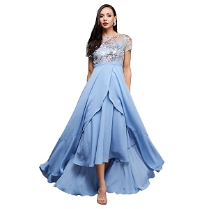 miss chase women39s round neck sleeve embellished fit flare maxi dress