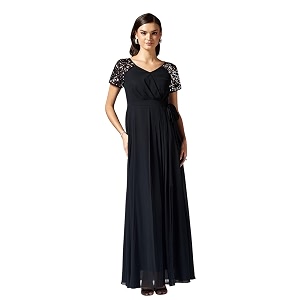 miss chase women39s round neck sleeve embellished fit flare maxi dress