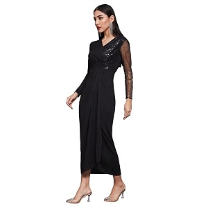 miss chase women39s round neck sleeve embellished fit flare maxi dress