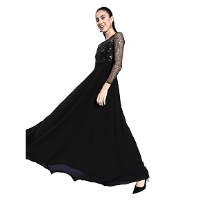 miss chase women39s round neck sleeve embellished fit flare maxi dress