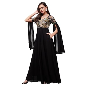 miss chase women39s round neck sleeve embellished fit flare maxi dress