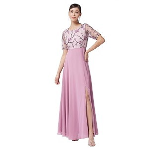 miss chase women39s round neck sleeve embellished fit flare maxi dress