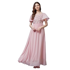 miss chase women39s round neck sleeve embellished fit flare maxi dress