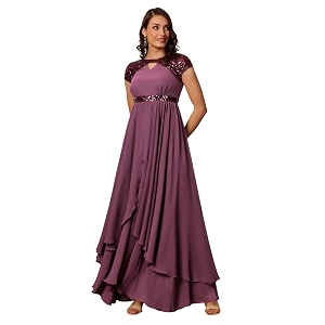 miss chase women39s round neck sleeve embellished fit flare maxi dress