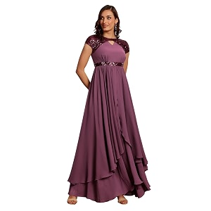 miss chase women39s round neck sleeve embellished fit flare maxi dress