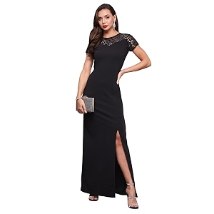 miss chase women39s round neck sleeve embellished fit flare maxi dress