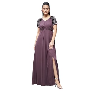 miss chase women39s round neck sleeve embellished fit flare maxi dress