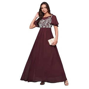 miss chase women39s round neck sleeve embellished fit flare maxi dress