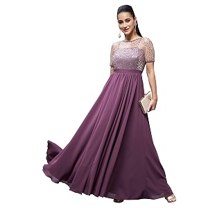 miss chase women39s round neck sleeve embellished fit flare maxi dress