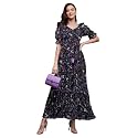 Miss Chase Women's Round Neck Sleeveless Polyester Ruffled Knee- Length Dress