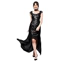 Miss Chase Women's Round Neck Sleeve Embellished Fit Flare Maxi Dress