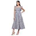 Miss Chase Women's Round Neck Sleeveless Polyester Ruffled Knee- Length Dress
