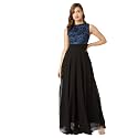 Miss Chase Women's Round Neck Cap Sleeves Lace Knee -Long Skater Dress