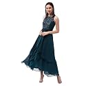 Miss Chase Women's Round Neck Sleeve Embellished Fit Flare Maxi Dress