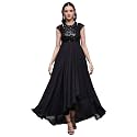 Miss Chase Women's Round Neck Sleeve Embellished Fit Flare Maxi Dress