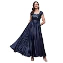 Miss Chase Women's Round Neck Sleeve Embellished Fit Flare Maxi Dress