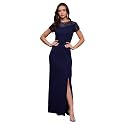 Miss Chase Women's Round Neck Sleeve Embellished Fit Flare Maxi Dress