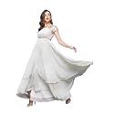 Miss Chase Women's Round Neck Sleeve Embellished Fit Flare Maxi Dress