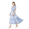 Miss Chase Women's Round Neck Cap Sleeves Lace Knee -Long Skater Dress