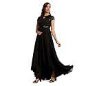Miss Chase Women's Round Neck Sleeve Embellished Fit Flare Maxi Dress