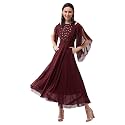 Miss Chase Women's Round Neck Sleeve Embellished Fit Flare Maxi Dress