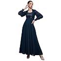 Miss Chase Women's Round Neck Sleeve Embellished Fit Flare Maxi Dress