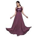 Miss Chase Women's Round Neck Sleeve Embellished Fit Flare Maxi Dress