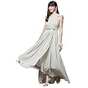 Miss Chase Women's Round Neck Sleeve Embellished Fit Flare Maxi Dress