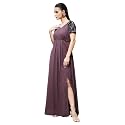 Miss Chase Women's Round Neck Sleeve Embellished Fit Flare Maxi Dress