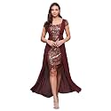 Miss Chase Women's Round Neck Sleeve Embellished Fit Flare Maxi Dress