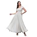 Miss Chase Women's Round Neck Sleeve Embellished Fit Flare Maxi Dress