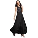 Miss Chase Women's Round Neck Sleeve Embellished Fit Flare Maxi Dress