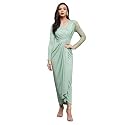 Miss Chase Women's Round Neck Sleeve Embellished Fit Flare Maxi Dress