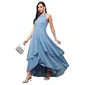 Miss Chase Women's Round Neck Sleeve Embellished Fit Flare Maxi Dress