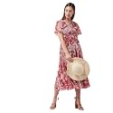 Miss Chase Women's Round Neck Sleeveless Polyester Ruffled Knee- Length Dress