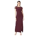 Miss Chase Women's Round Neck Sleeve Embellished Fit Flare Maxi Dress