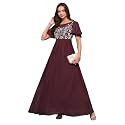 Miss Chase Women's Round Neck Sleeve Embellished Fit Flare Maxi Dress