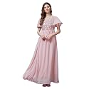 Miss Chase Women's Round Neck Sleeve Embellished Fit Flare Maxi Dress