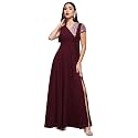 Miss Chase Women's Round Neck Sleeve Embellished Fit Flare Maxi Dress