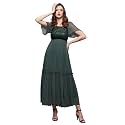 Miss Chase Women's Round Neck Sleeve Embellished Fit Flare Maxi Dress