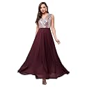 Miss Chase Women's Round Neck Sleeve Embellished Fit Flare Maxi Dress