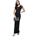 Miss Chase Women's Round Neck Sleeve Embellished Fit Flare Maxi Dress