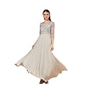 Miss Chase Women's Round Neck Sleeve Embellished Fit Flare Maxi Dress