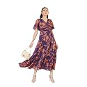 Miss Chase Women's Round Neck Cap Sleeves Lace Knee -Long Skater Dress