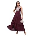 Miss Chase Women's Round Neck Sleeve Embellished Fit Flare Maxi Dress